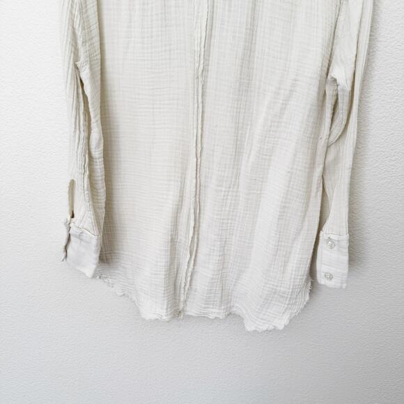 [Urban Outfitters] Cream Cotton Gauze Raw Edge Button Down Cover Up Size Small S - Picture 6 of 10
